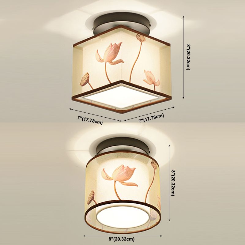 Fabric Light Fixtures Chinese Style Flush Light for Living Room Dinning Room Foyer