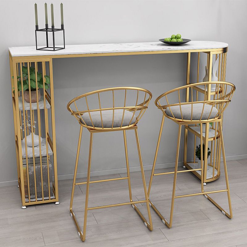 Glam Style Upholstered Barstool Round Bar Height Stool with Gold Frame