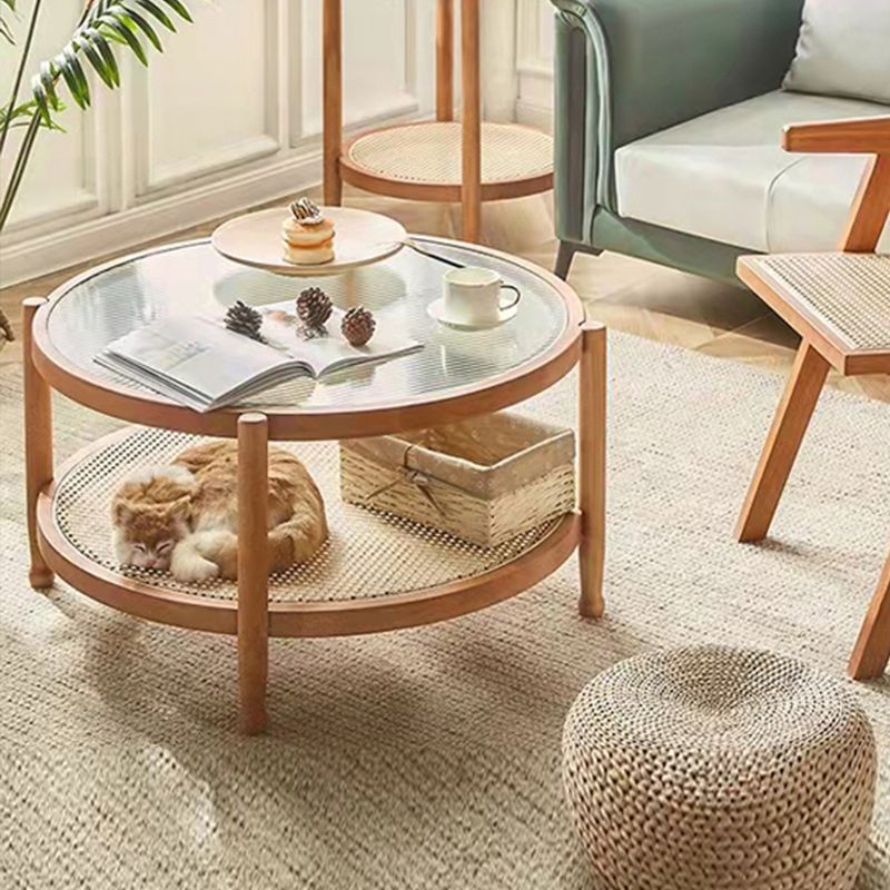 Tropical Round Cocktail Table Glass Top Coffee Cocktail Table