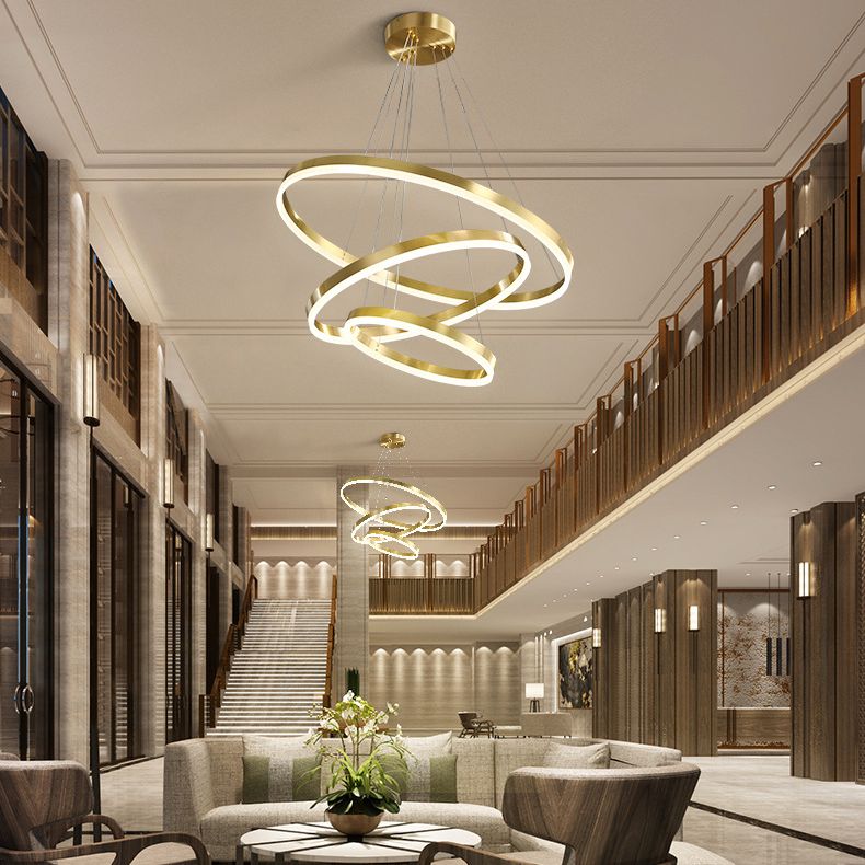 Ring Shaped Bedroom Chandelier Acrylic Minimalist LED Hanging Pendant Light in Gold