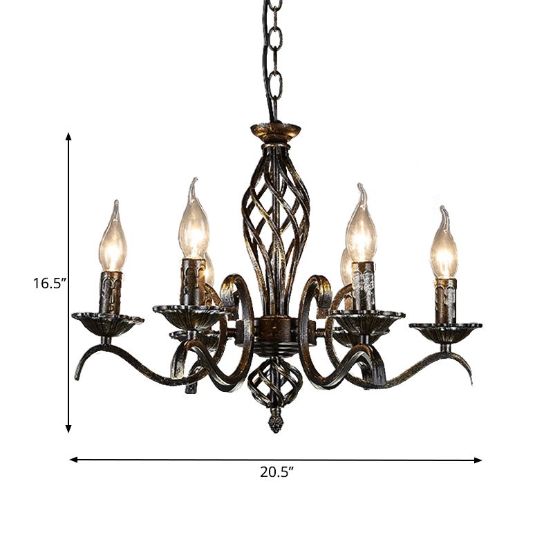 Kerzenhängerlampe traditionelle Metall 6 Lampen Black Kronleuchter Anhänger Licht für Kücheninsel