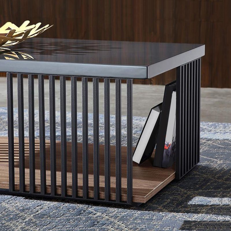 Rectangular Iron and Wood Coffee Cocktail Table with Storage