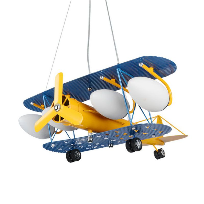 Jet Plane LED Suspension Light Kids Style Metallic Yellow Chandelier Lighting