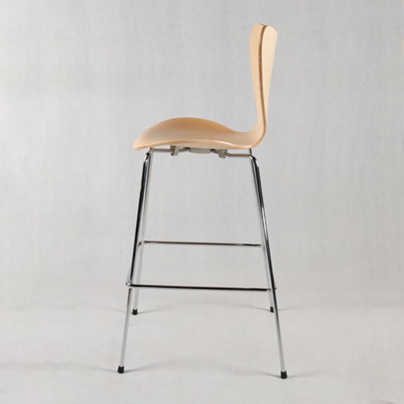 Modern Armless Backrest Bar Stool Wood Kitchen Bar Stool with 4 Metal Legs