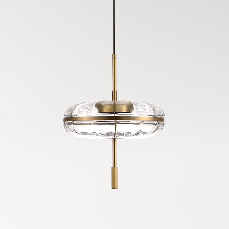 Rippled Glass Pumpkin Shaped Pendant Minimalist Brass LED Ceiling Light for Dining Room