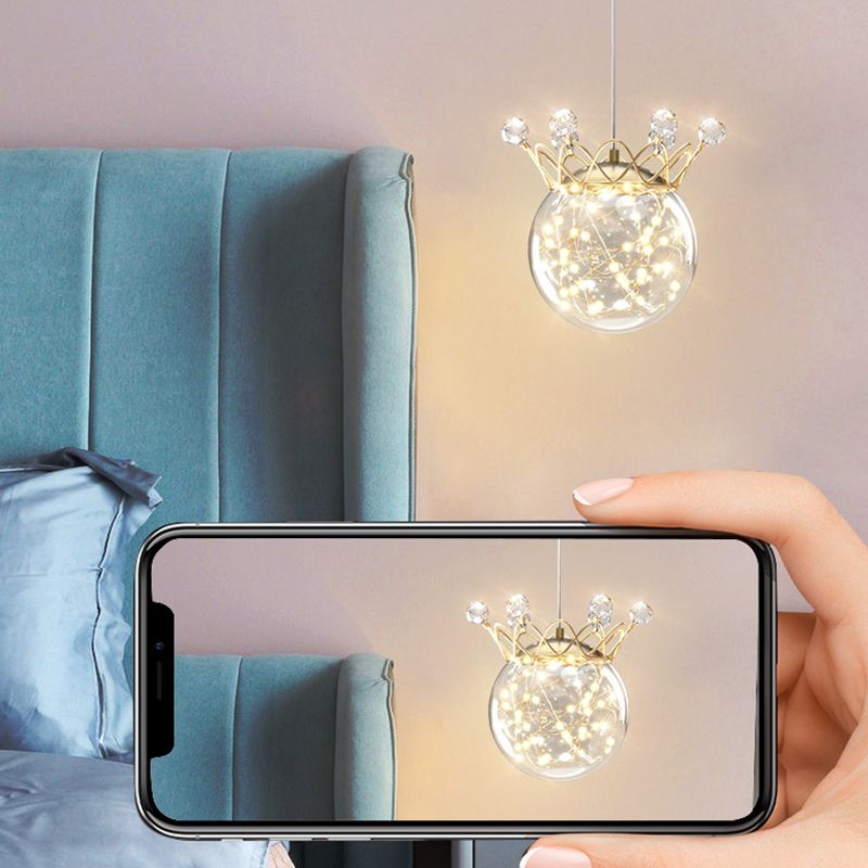 1 Light Spherical Hanging Pendant Modern Style Glass Hanging Lighting for Bedside