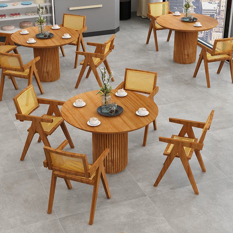 Modern Pedestal Casual Dining Table Solid Wood Round Dinner Room Kitchen Table