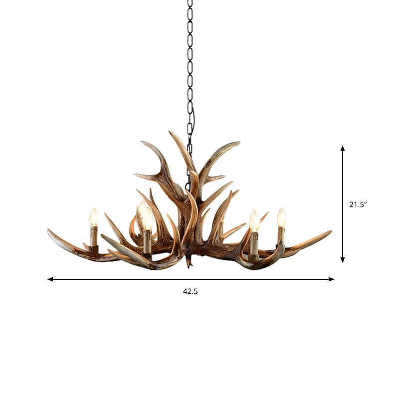 Resin Candelabra Chandelier Lamp Farmhouse 6/10/15-Head Bedroom Pendant Ceiling Light in Brown