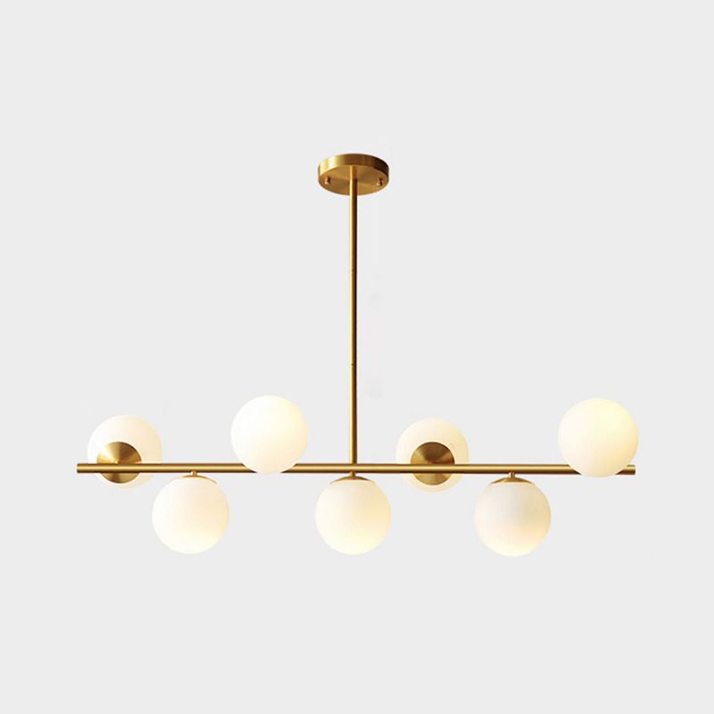 Golden Island Lamp Modern Copper Island Hanging Lamp with Glass Shade for Dining Room