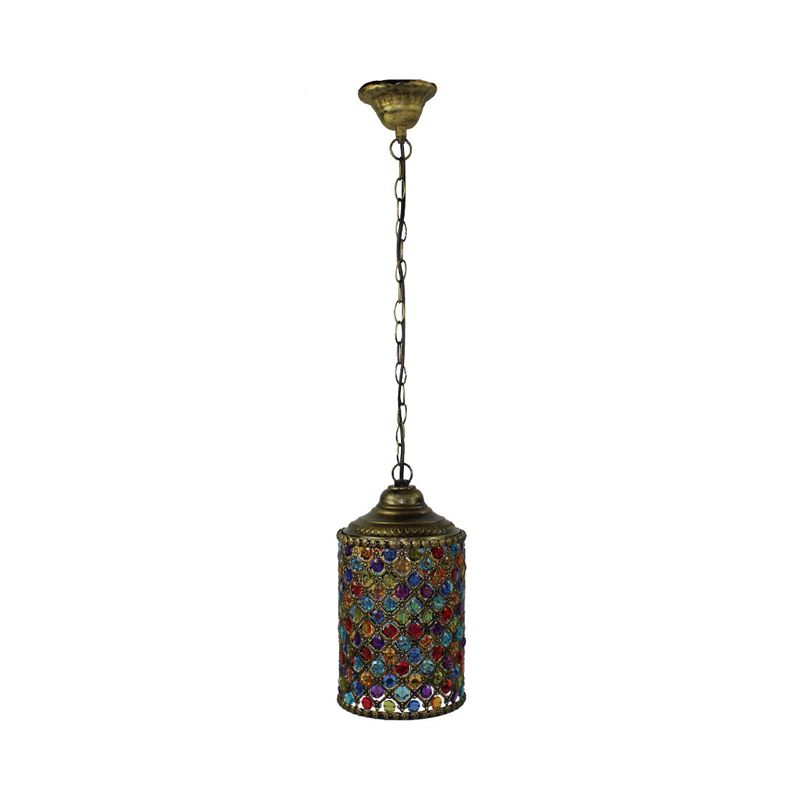 Vintage cilinder suspensie hanger licht 1 licht metalen hangende lamp in brons voor woonkamer