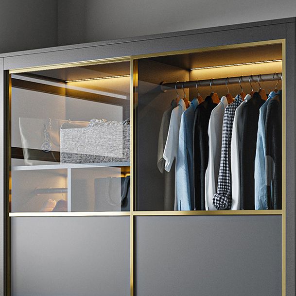 Modern Grey Storage Cabinet Mirrored Finish Cabinet with Glass Doors