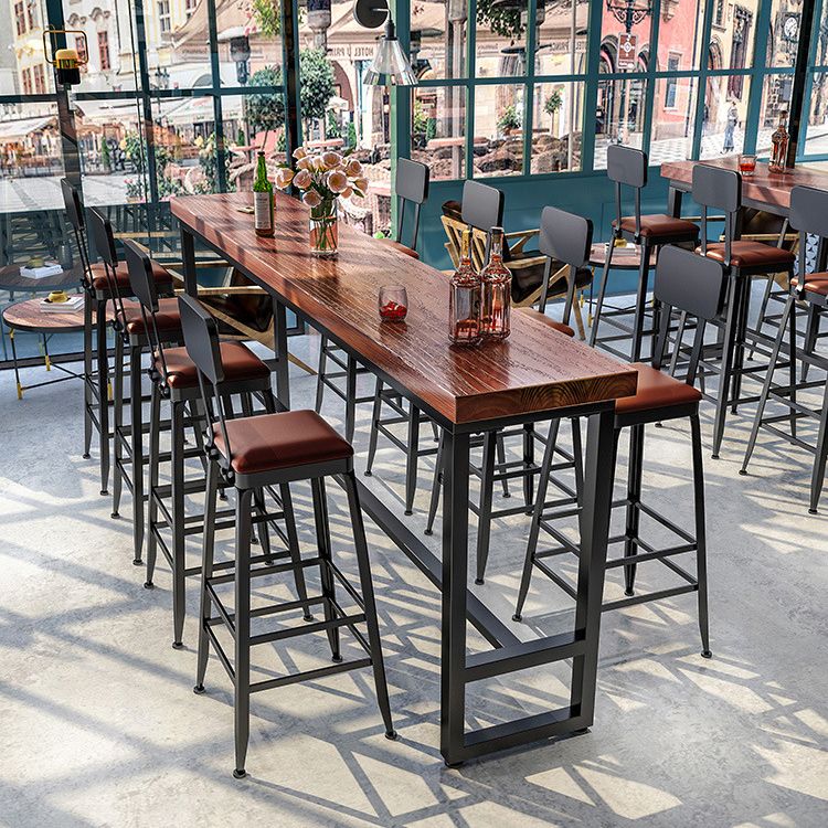 Rectangle Wood Bar Table Contemporary Bar Dining Table with Trestle Base