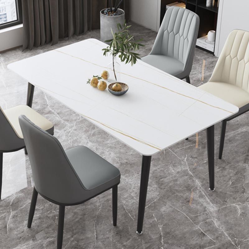 Industrial Stone Dining Table Rectangle Dining Table with 4 Legs