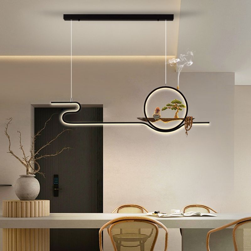 Modern Tea Room Island Lighting Linear Metal Hanging Lighting Fixtures
