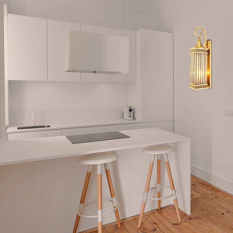 Traditional Rectangle Sconce Light 3-Bulb Metal Wall Lighting Fixture in Gold for Bedroom