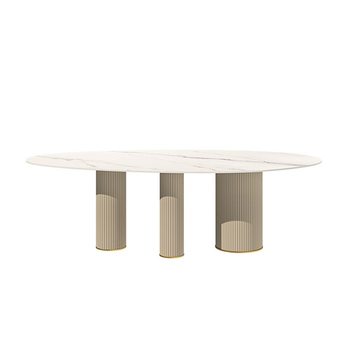 Luxury Oval Dining Table Sintered Stone Top White Metal Base Table