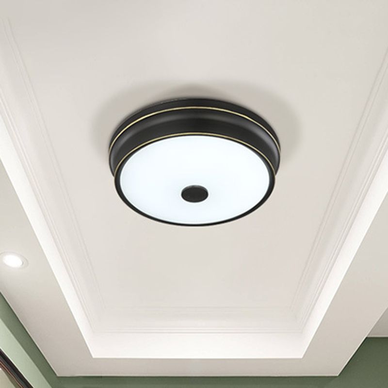 Round Glass Shade Ceiling Lamp Vintage LED Flush Mount Lighting for Bedroom