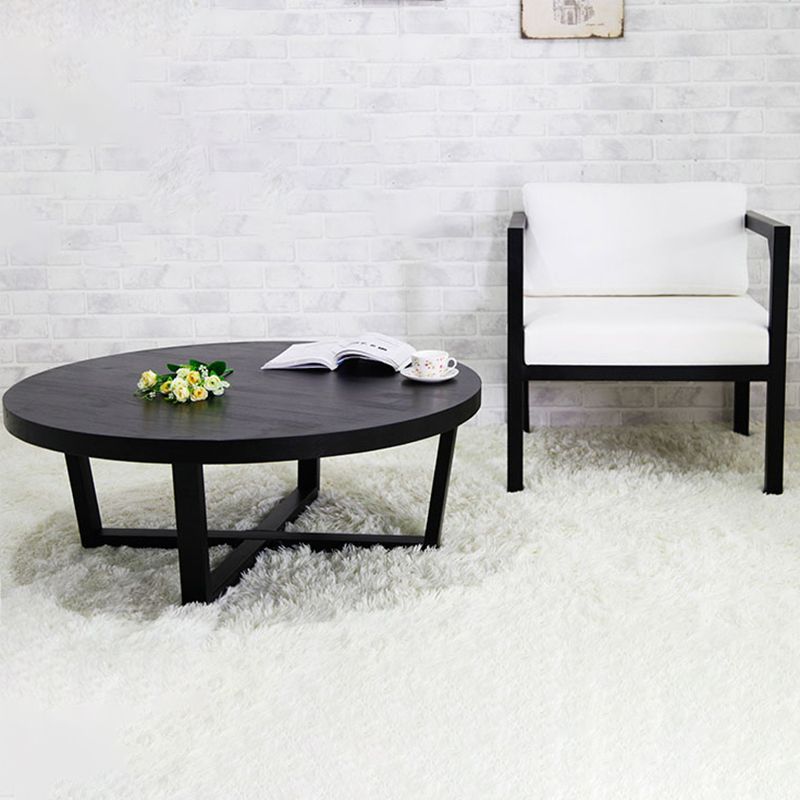 Solid Wood and Metal Coffee Table Home Round Coffee Desk in Black