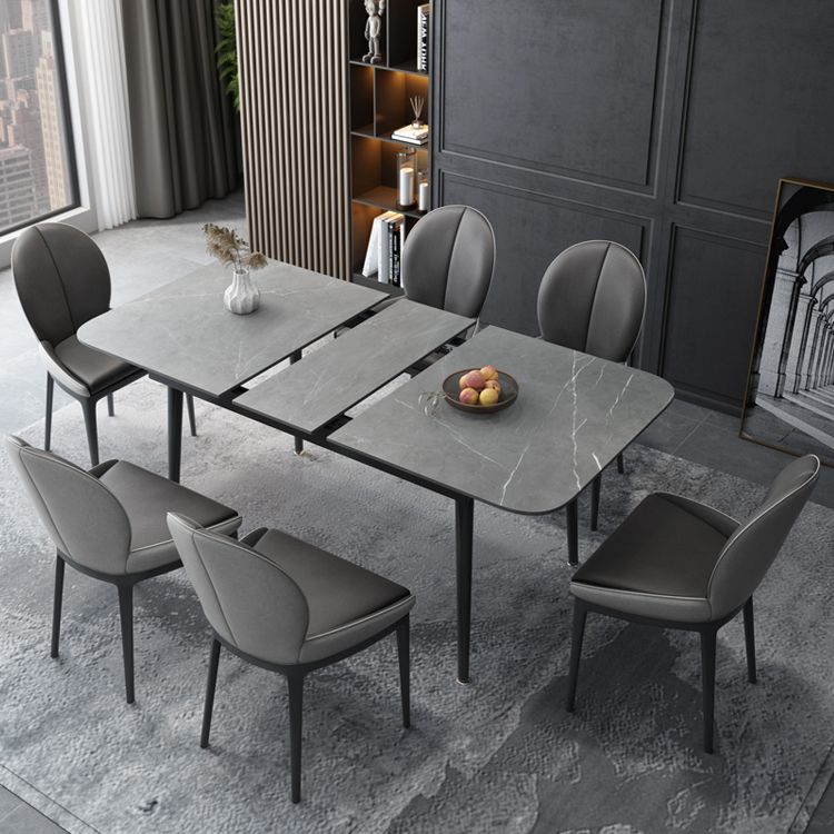 Modern Style Sintered Stone Dining Table Set Extendable Rectangular Dining Table with Trestle Base
