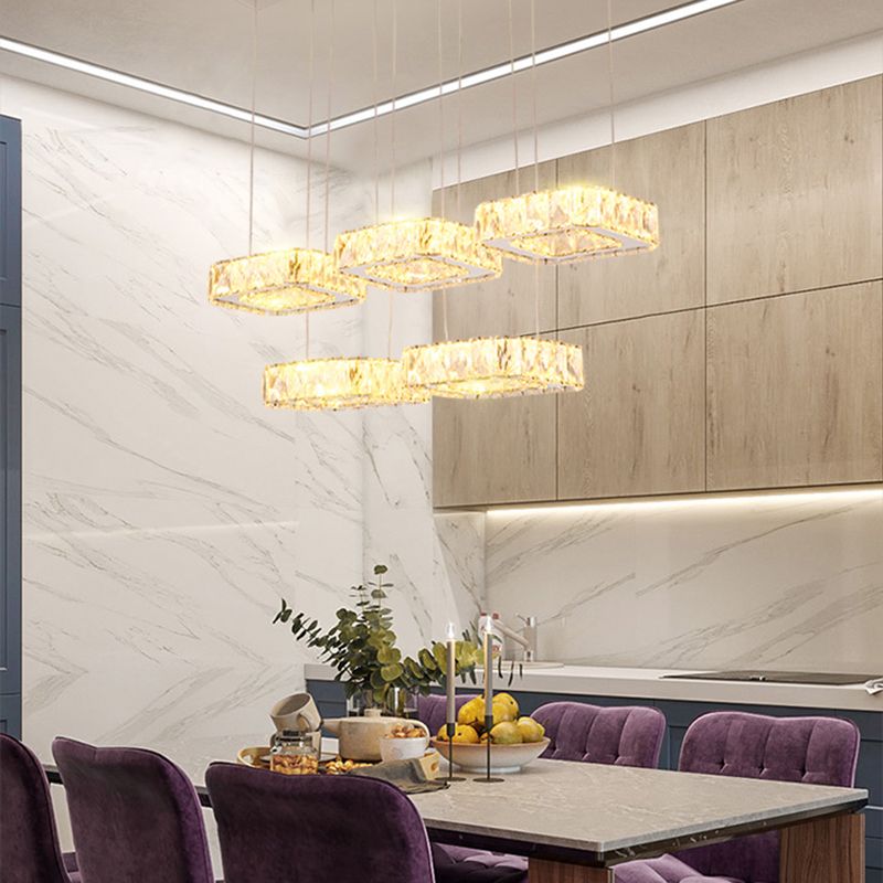 Luz de colgante cuadrado Luminación de la isla de cocina contemporánea con sombra de cristal