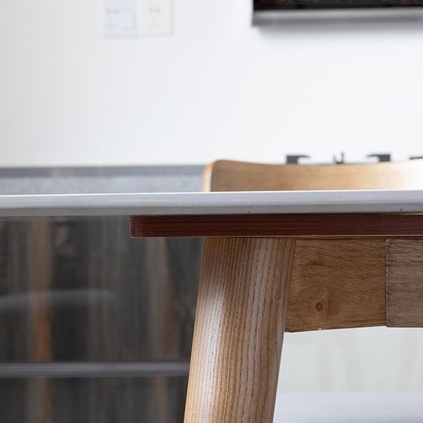 Eenvoudig gesinterde stenen eettafel 4 benen houten basis rechthoektafel voor thuis