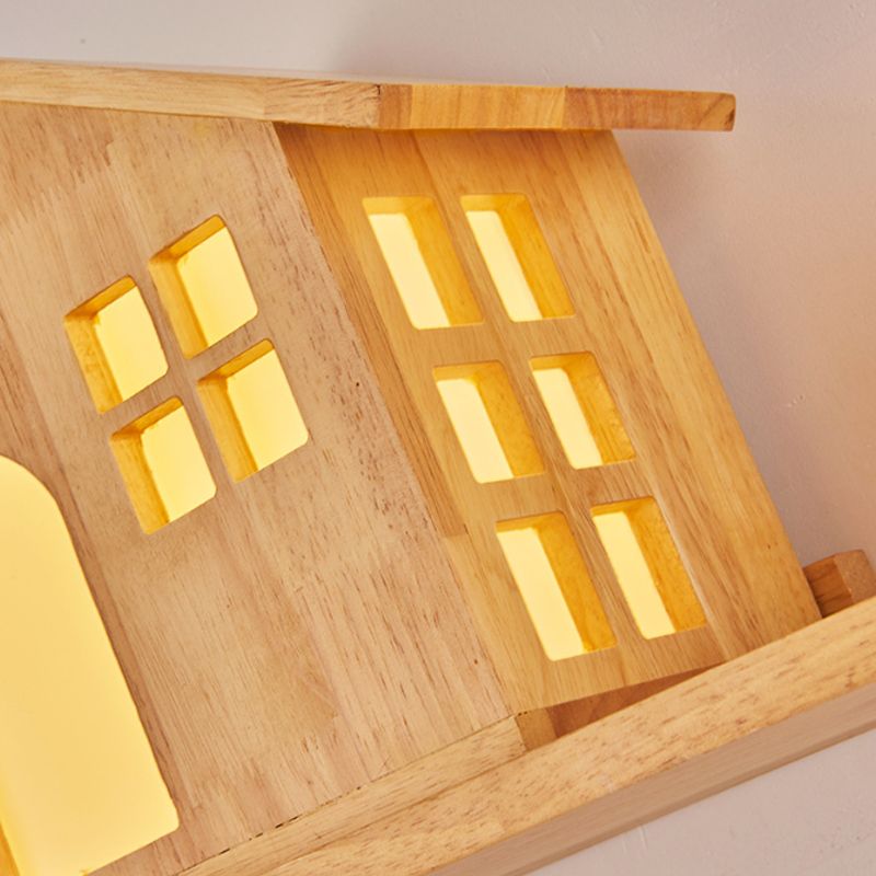 Wood House Wall Light Stair Living Room Contemporary Sconce Lamp in Beige