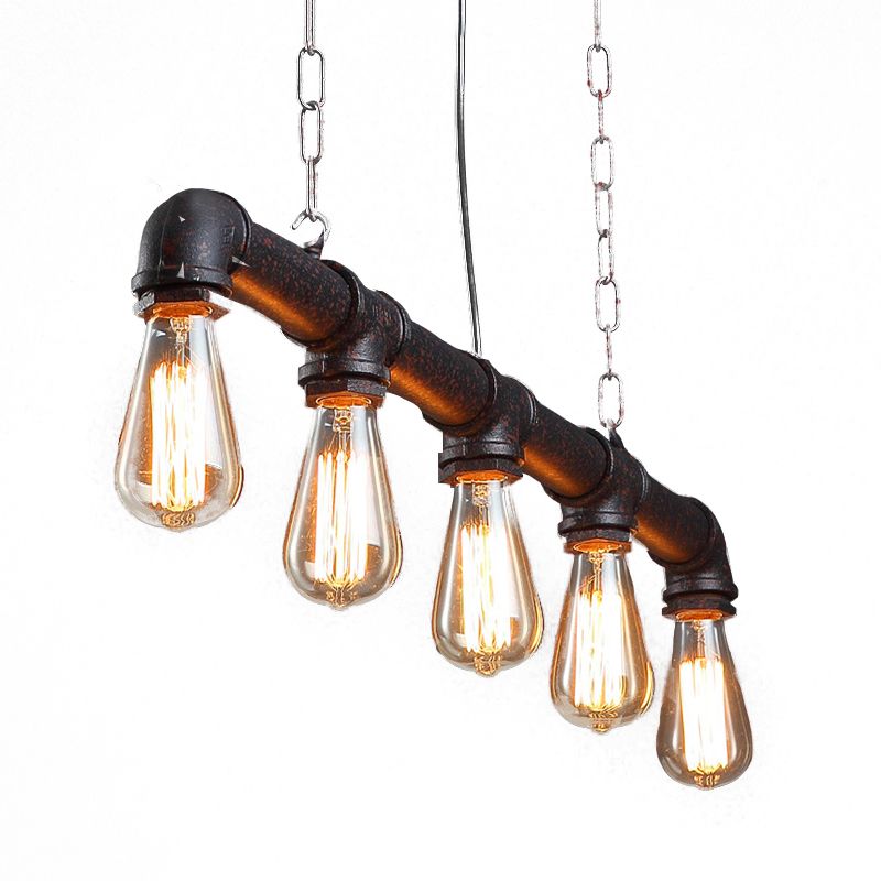 Linear Shape Pendant Light Kit Industrial Style Metal 5/10 Lights Pendant Light in Rust
