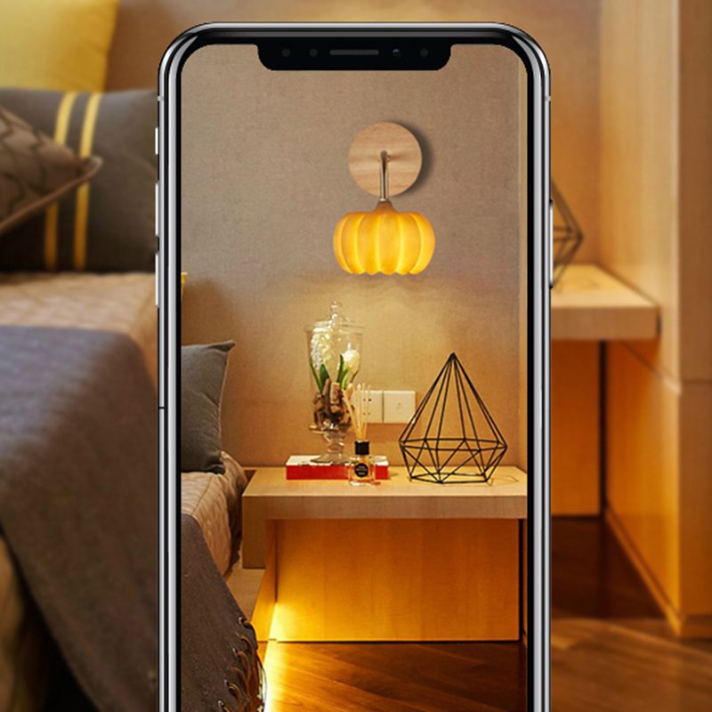 Modern Simple Wooden Wall Light Pumpkin Shape Wall Lamp for Living Room