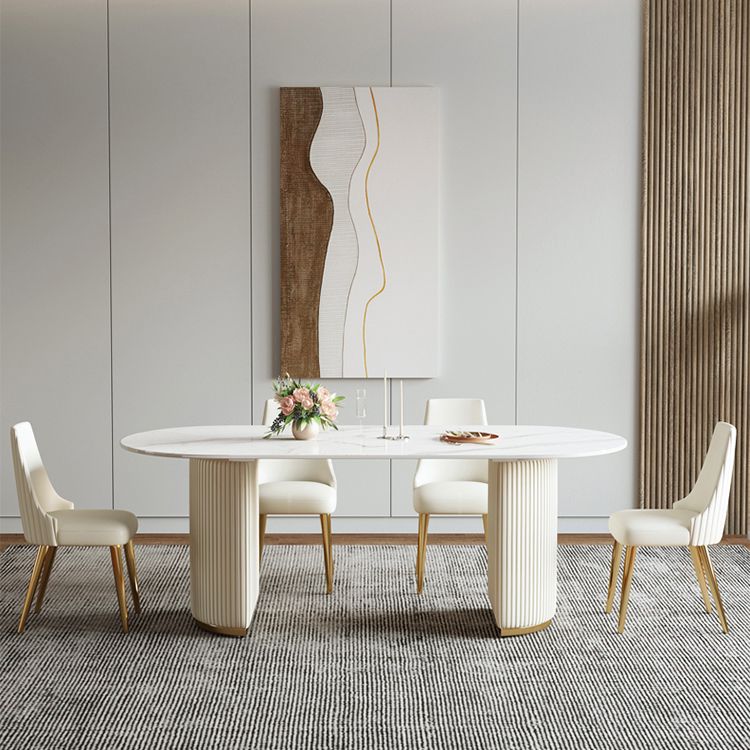 Oval Sintered Stone Dining Table Luxury Fixed Table with Double Base