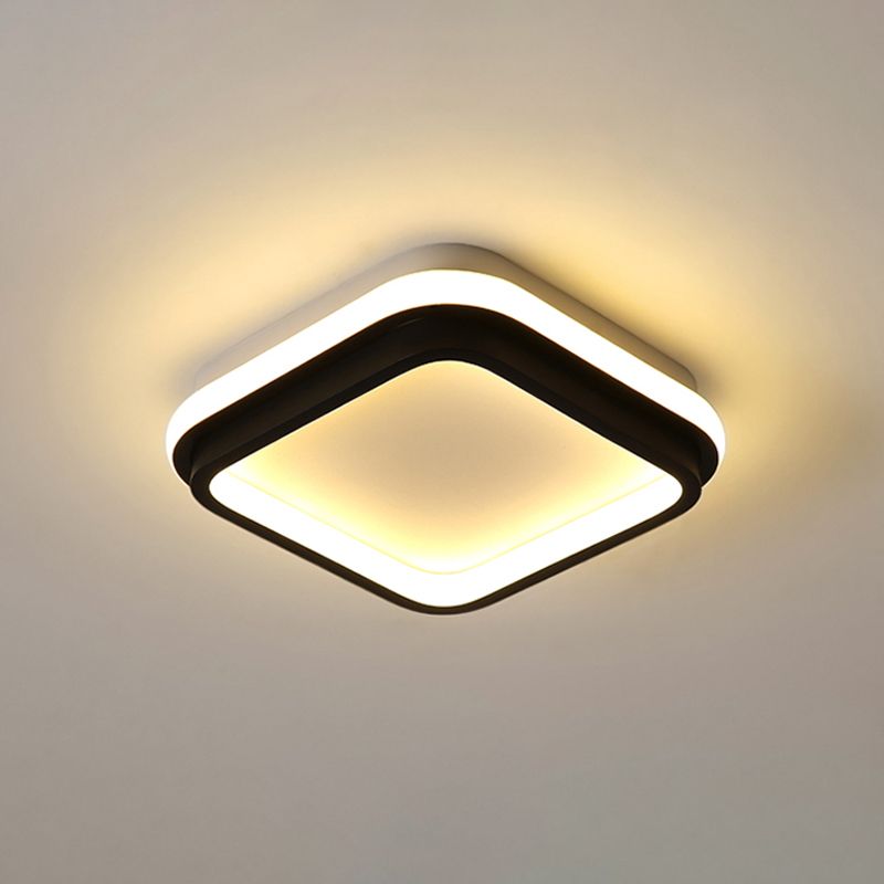 Minimalist LED Ceiling Mount Lamp Iron Black and White Square/Round Small Flush Light in Warm/White Light with Recessed Diffuser
