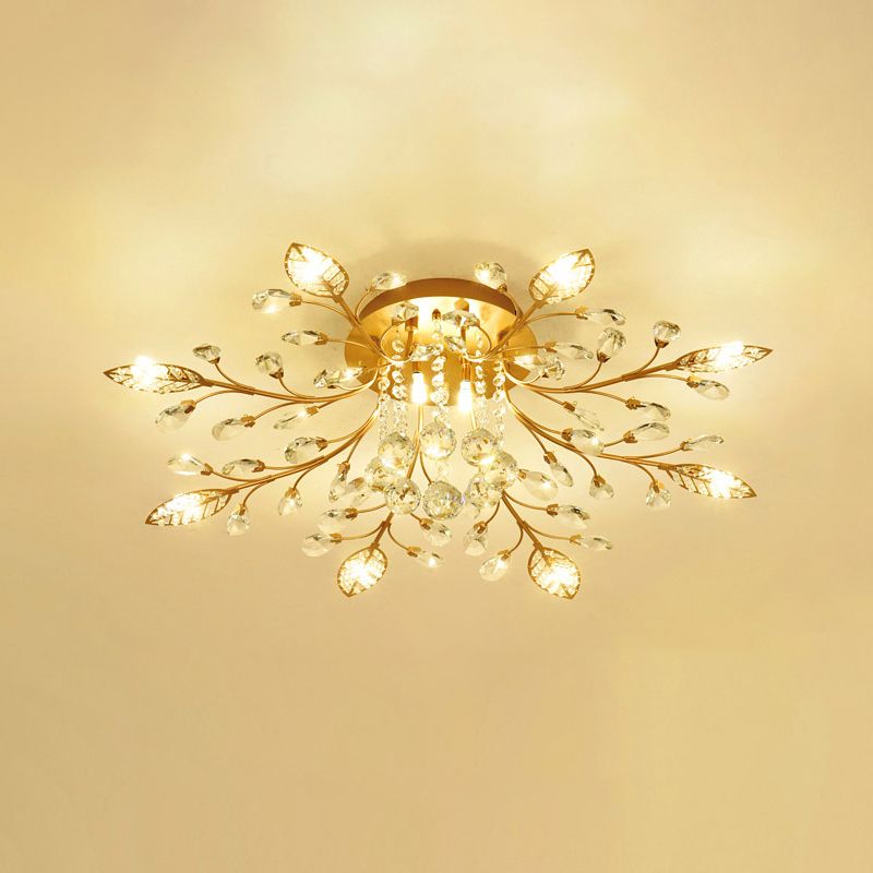 Gold Rami Soffitto Light Fixture Rustico Crystal Hallway LED Flush Montaggio Lampada
