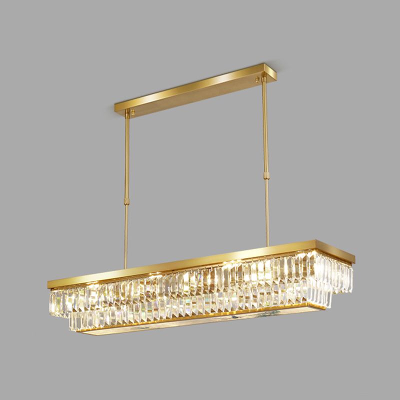 Contemporary Style Rectangle Shape Island Lights Crystal 4 Light Island Lighting in Gold
