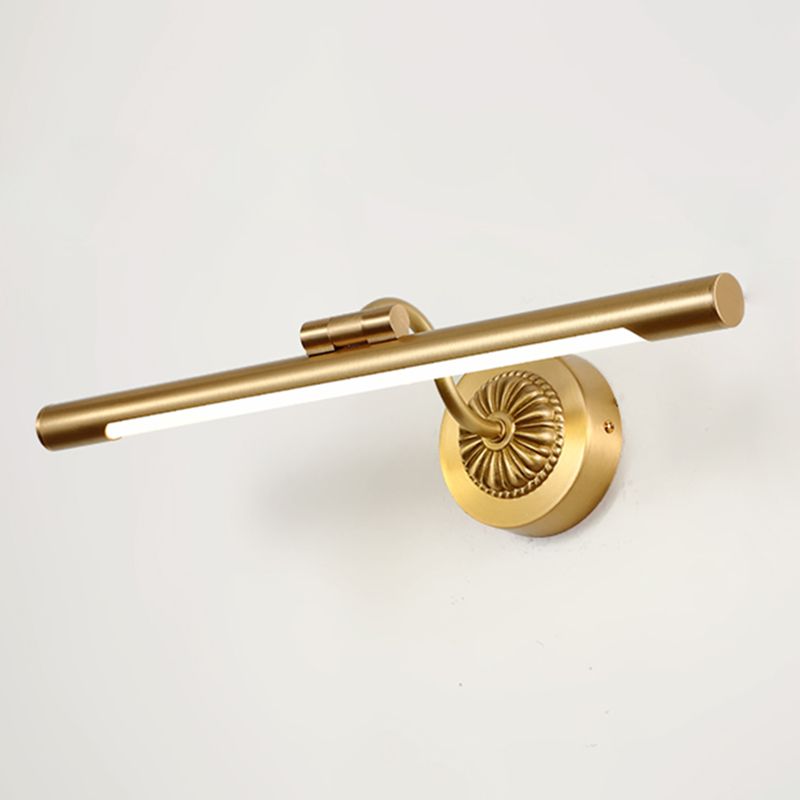 Brass Straight Mirror Light American Style 1 Light Wall Lamp for Bathroom