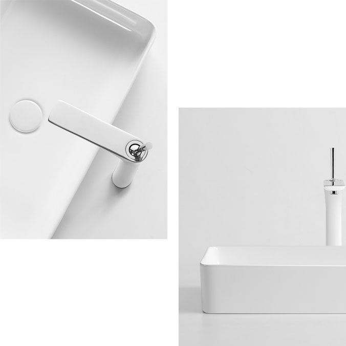 White Bathroom Sink Ceramic Rectangular Bathroom Sink with Faucet
