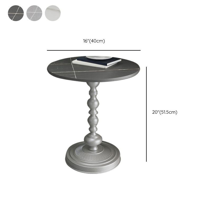 Modern Pedestal Corner Table Round Slate Side End Table for Living Room
