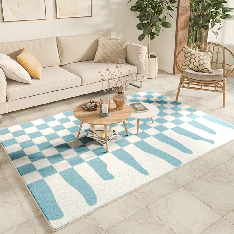 White Tone Simplicity Area Rug Polyester Buffalo Check Rug Non-Slip Backing Indoor Rug for Bedroom