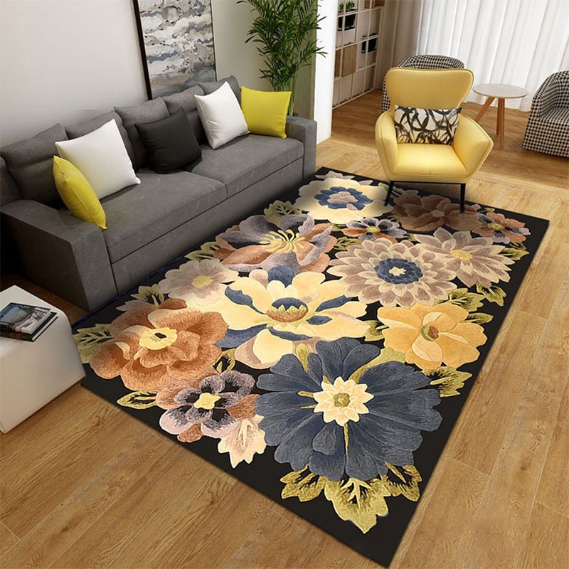 Gorgeous Floral Print Indoor Rug Contemporary Stylish Carpet Polyester Non-Slip Backing Rug for Home Decor