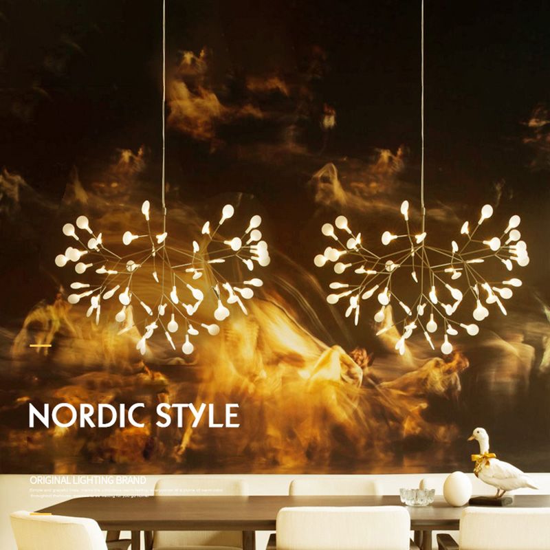 Rose Gold Sputnik Pendant Light in Modern Creative Style Wrought Iron Firefly LED Ceiling Light with Acrylic Shade