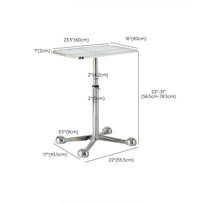 23.6" W Clear Glass End Table Pedestal Stainless Steel Side Table with Adjustable Height