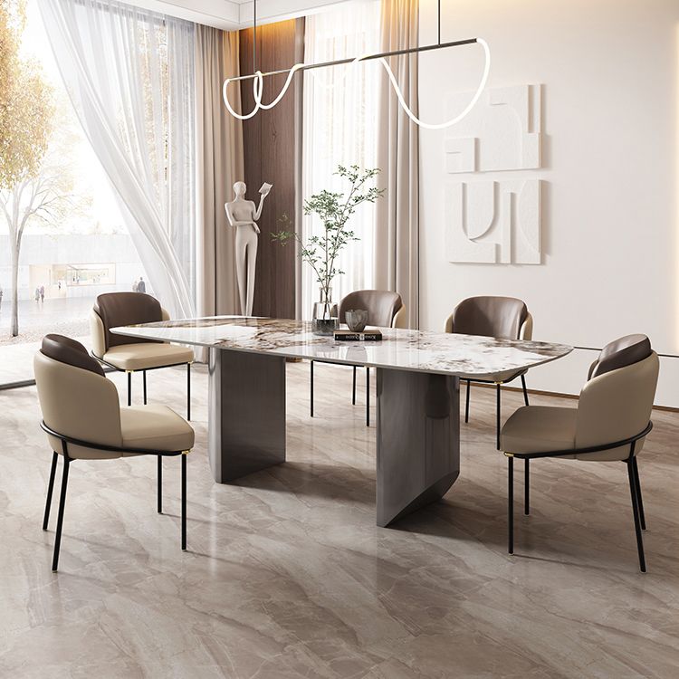 Industrial Sintered Stone Table for Restaurant Rectangle Dining Table with Double Pedestal