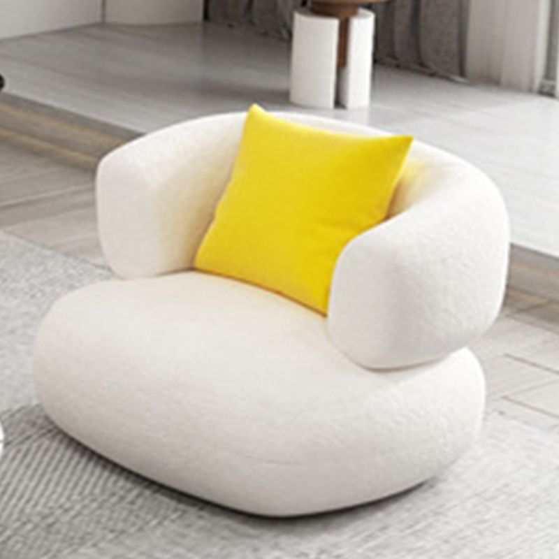 White Recessed Arm Curved Sofa Wool Sofa with Sewn Pillow Back