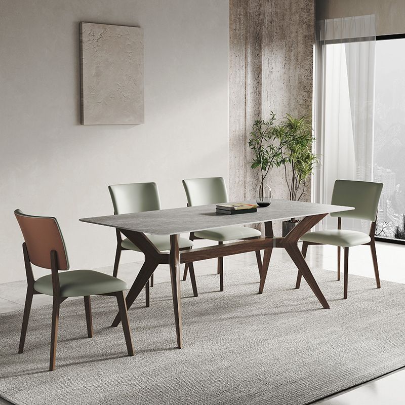 Modern Gray Stone Dining Table Set 1/4/5 Pieces Dining Set with Leather Chairs