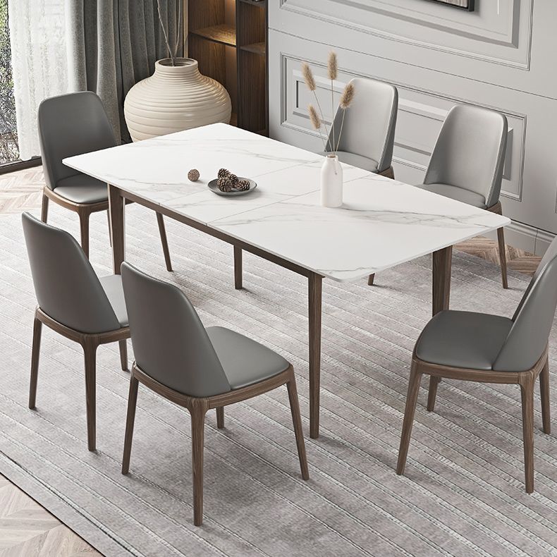 Nordic Extendable 1/4/5/7 Pieces Dining Set Sintered Stone Table with Leather Chairs
