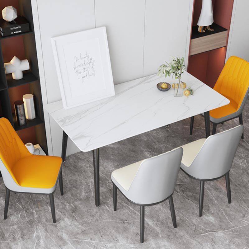 Industrial Stone Dining Table Rectangle Dining Table with 4 Legs