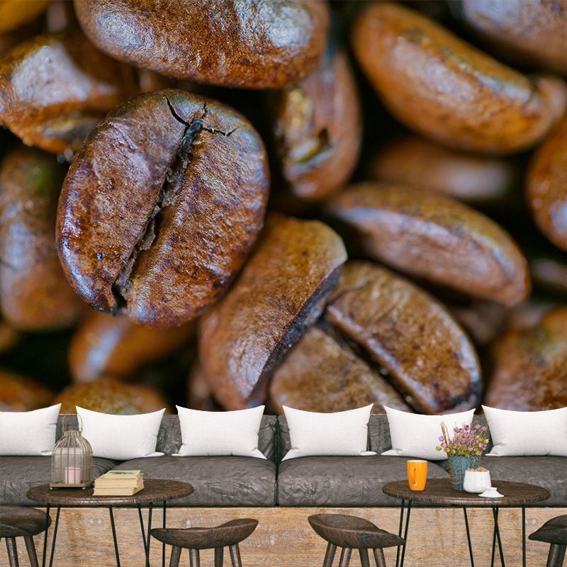 Coffee Beans Mural Wallpaper in Brown Contemporary Wall Covering for Coffee Shop