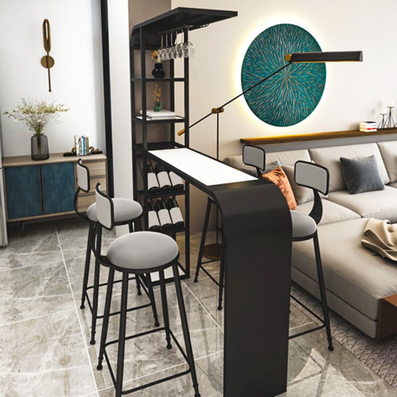 Contemporary Style Rectangle Bar Table Stone Bar Height Table with Storage
