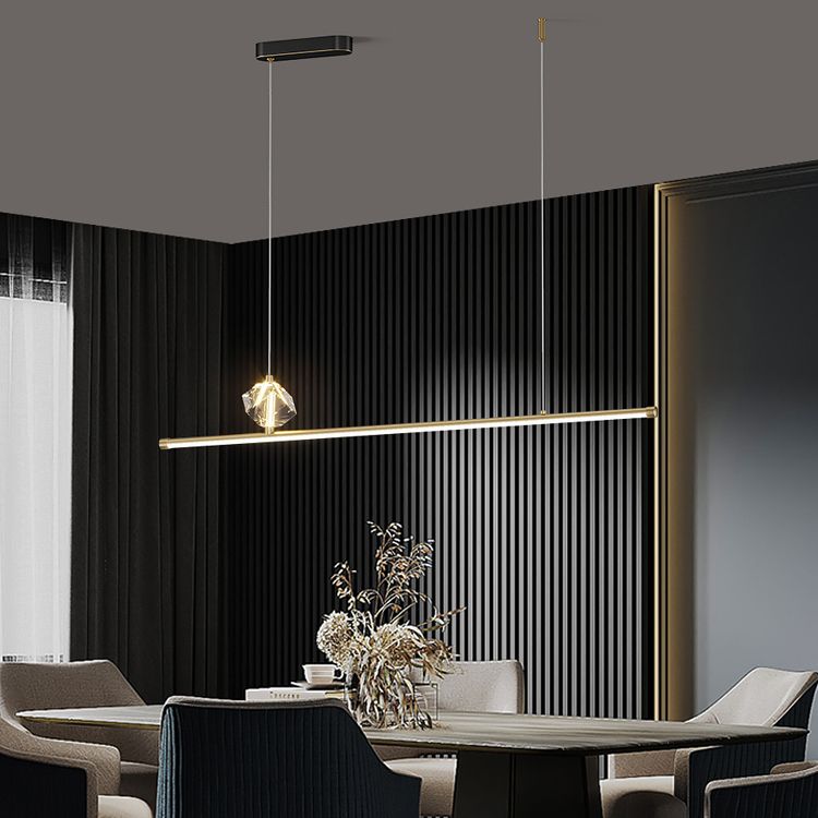 1 Leichte lineare Insel -Leuchten für zeitgenössische Kristallinselkronleuchter in Gold