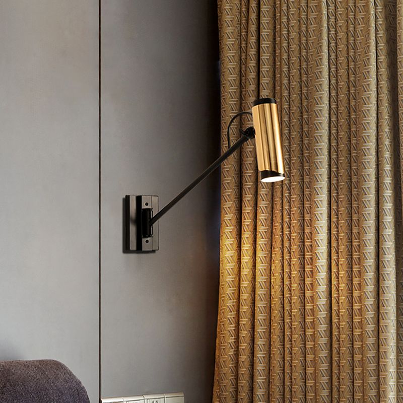 1 Bulb Metal Wall Hanging Light Industrial Black and Gold Cylinder Adjustable Wall Lighting Ideas