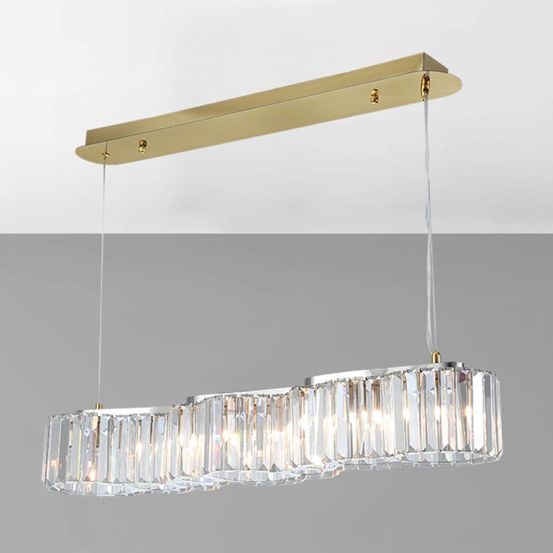 33.5 Inches Wide Crystal Island Light 7 Lights Contemporary Style Dining Table Lighting Fixture with Adjustable Hanging Wire