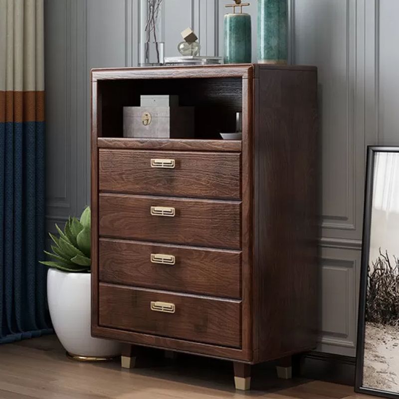 Glam Rubber Wood Storage Chest Bedroom Brown Chest with Drawers